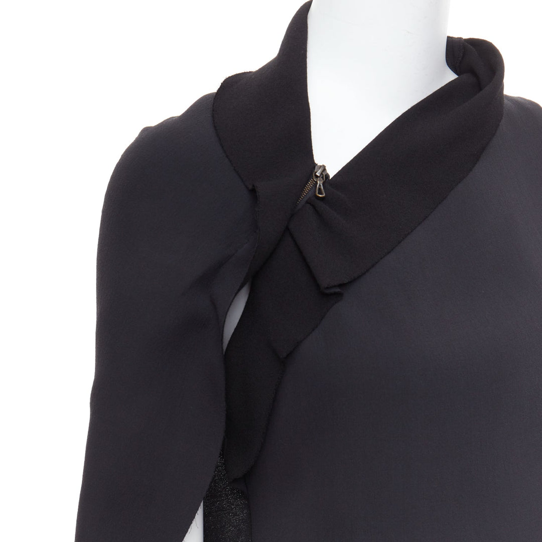 LANVIN 2010 black viscose blend asymmetric zip drape top FR36 S