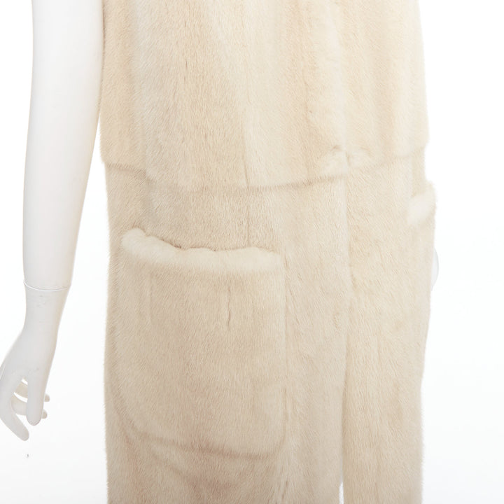 FENDI Reversible beige fur champagne gold leather metallic vest coat IT36 XXS