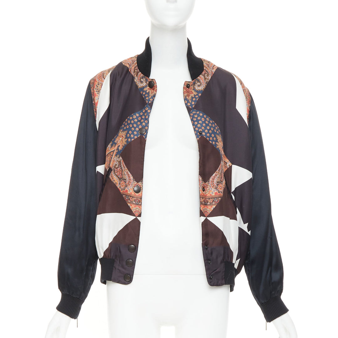 GIVENCHY 2013 silk Teddy black paisley scarf geometric bomber jacket FR38 M