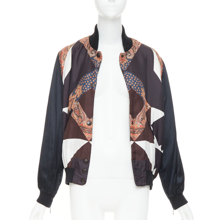 GIVENCHY 2013 silk Teddy black paisley scarf geometric bomber jacket FR38 M