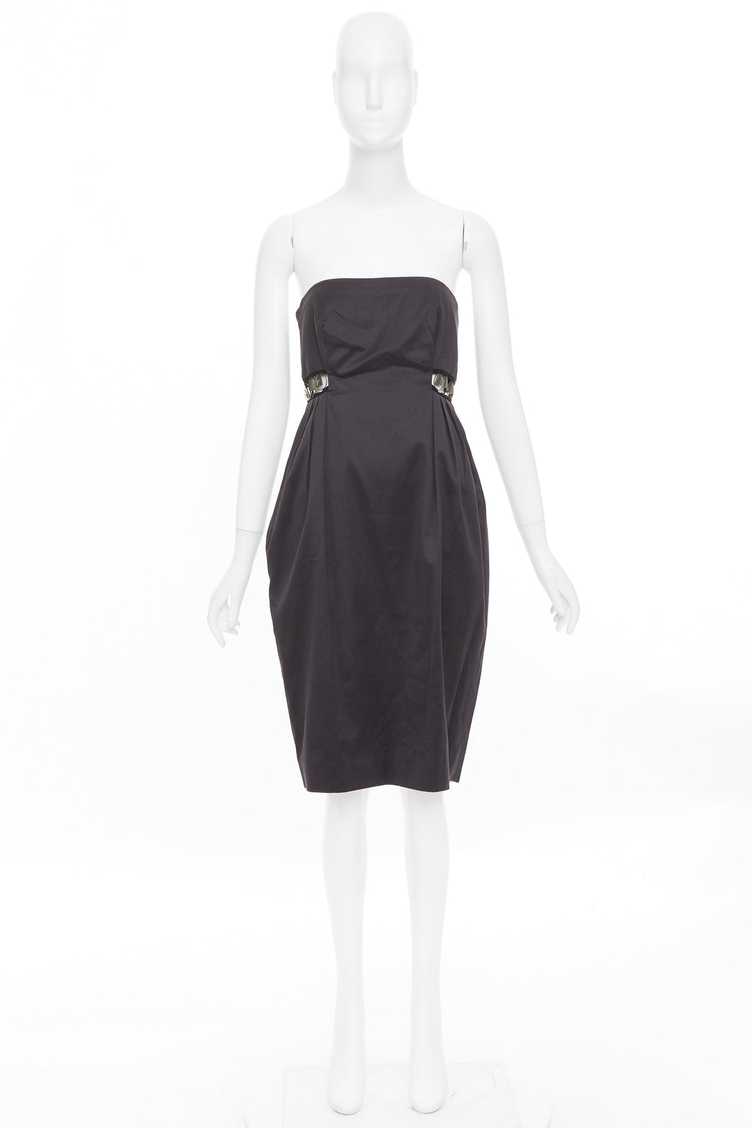 CHLOE 2011 aged chain embellishments pleated cut out strapless dress FR36 S