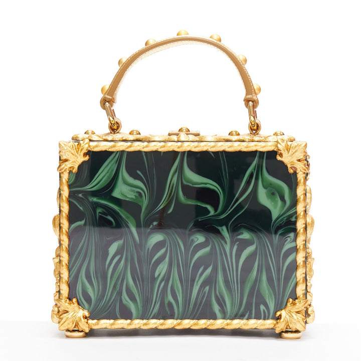 rare DOLCE GABBANA Box Orologio Barocco gold metal green marble resin vanity bag