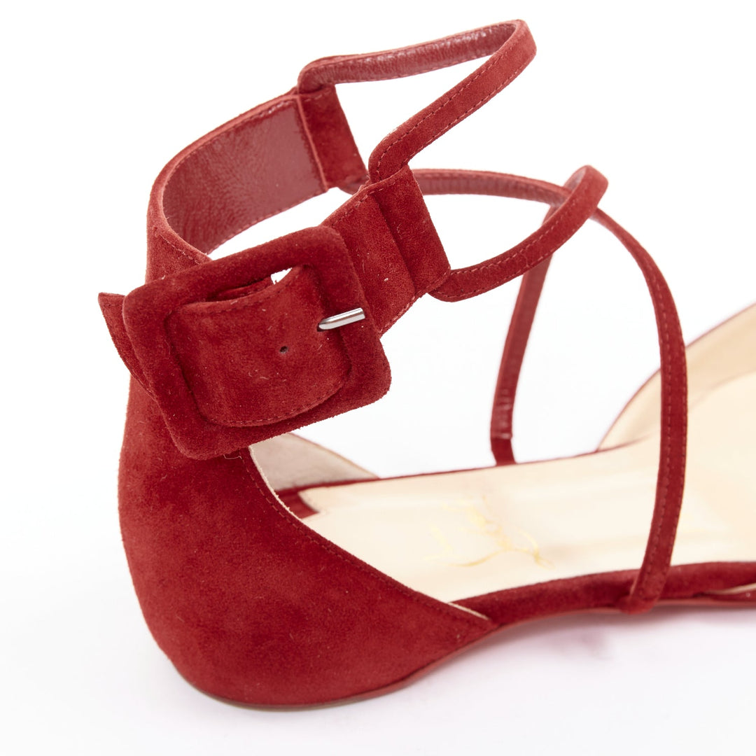 CHRISTIAN LOUBOUTIN Suzanna Flat Veau Velours Carmin red suede pointy flats EU