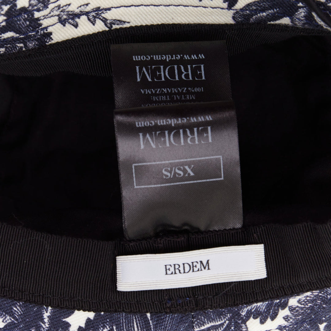 ERDEM Pembridge navy off white cotton floral print chinoiserie bucket hat XS/S