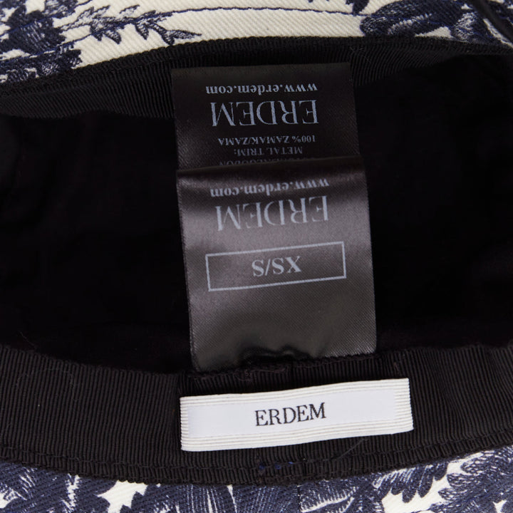 ERDEM Pembridge navy off white cotton floral print chinoiserie bucket hat XS/S