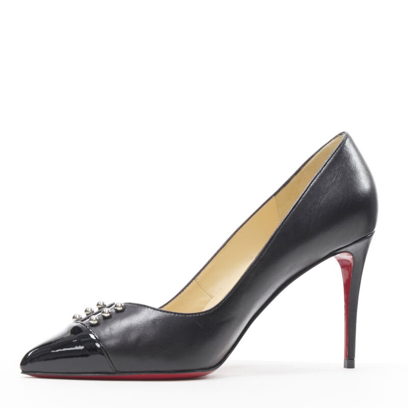 CHRSTIAN LOUBOUTIN Predupump 85 black leather PVC stud toe cap pump EU39.5