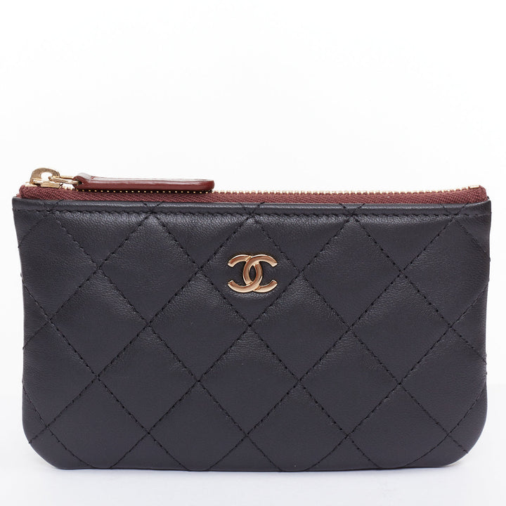 CHANEL Classic Small Zipped Pouch smooth lambskin  gold tone metal pouch