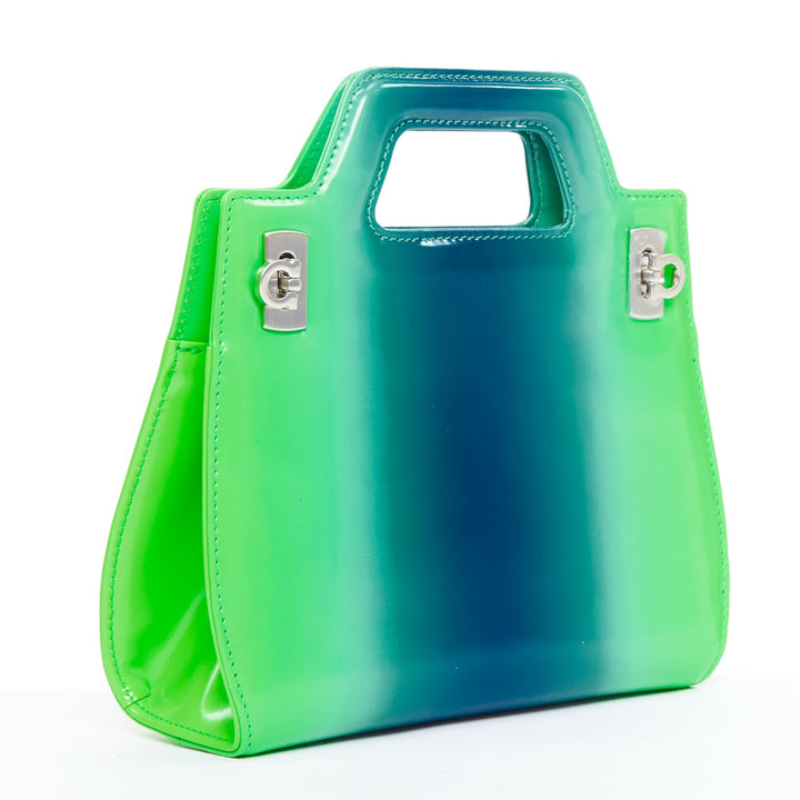 FERRAGAMO Maximilian Davis 2023 Runway Mini Wanda green blue airbrush calf bag