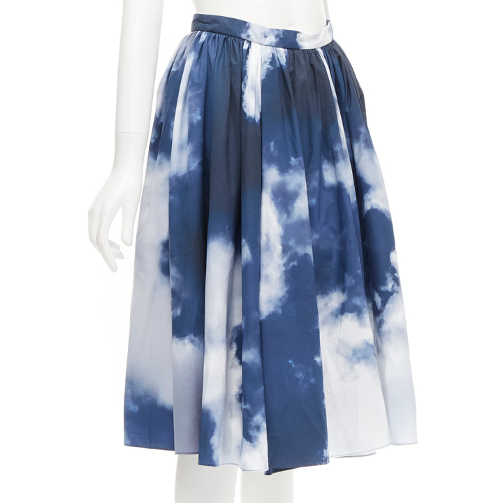 ALEXANDER MCQUEEN 2022 Sky cloud blue white A-line flared skirt IT38 XS