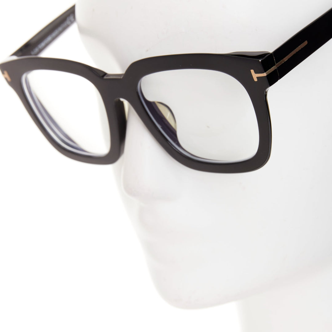 TOM FORD Sari TF690-F black acetate silver T bar oversized optical frame glasses