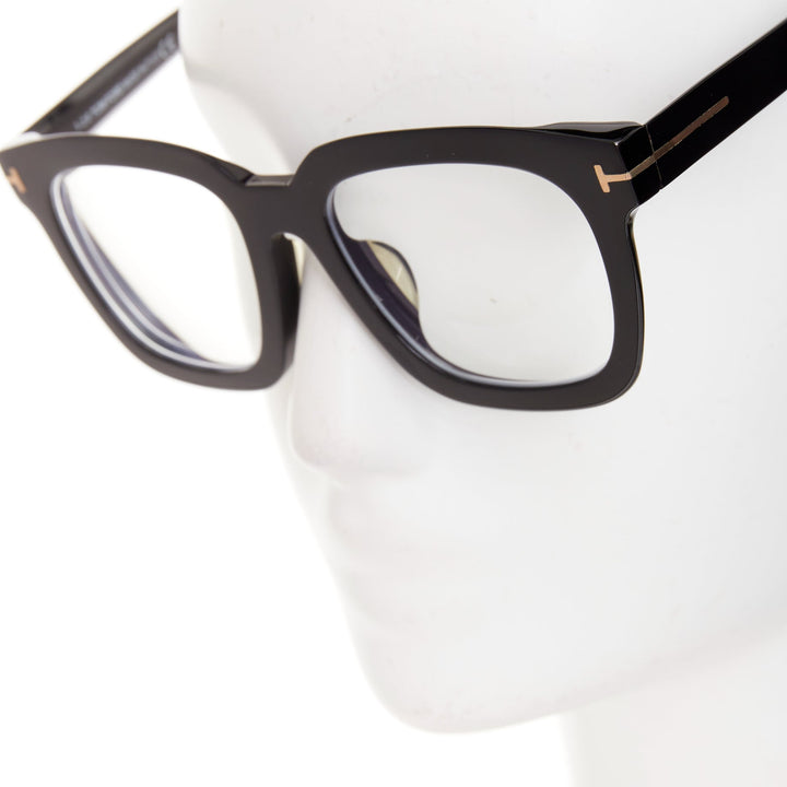 TOM FORD Sari TF690-F black acetate silver T bar oversized optical frame glasses