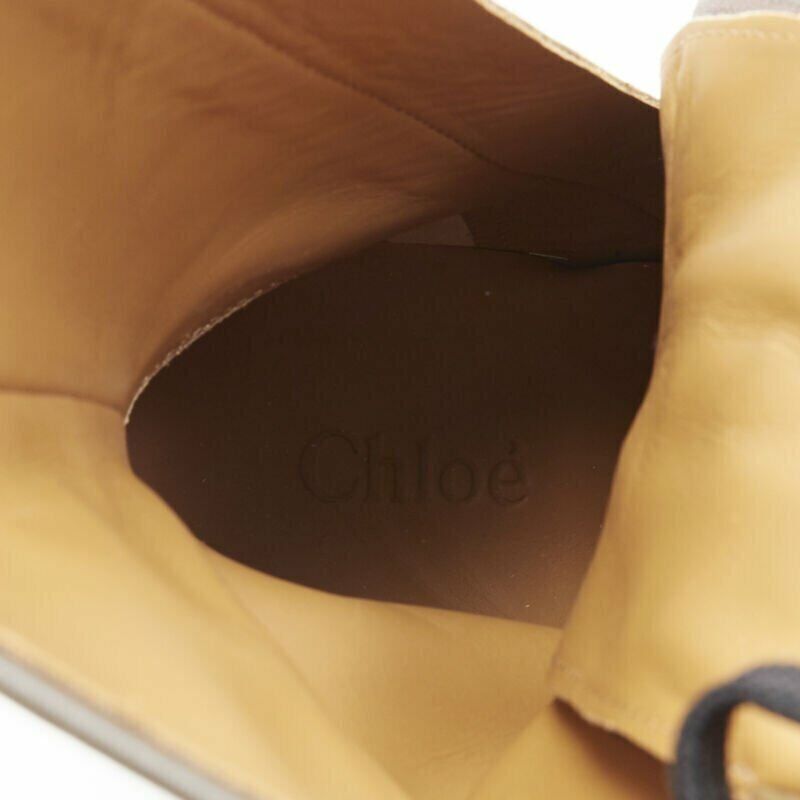 CHLOE Runway Rylee brown glossy leather block heel heel rubber boot EU37.5