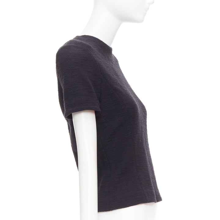 BALMAIN black cotton tweed gold Lionhead button zip back top FR38 M
