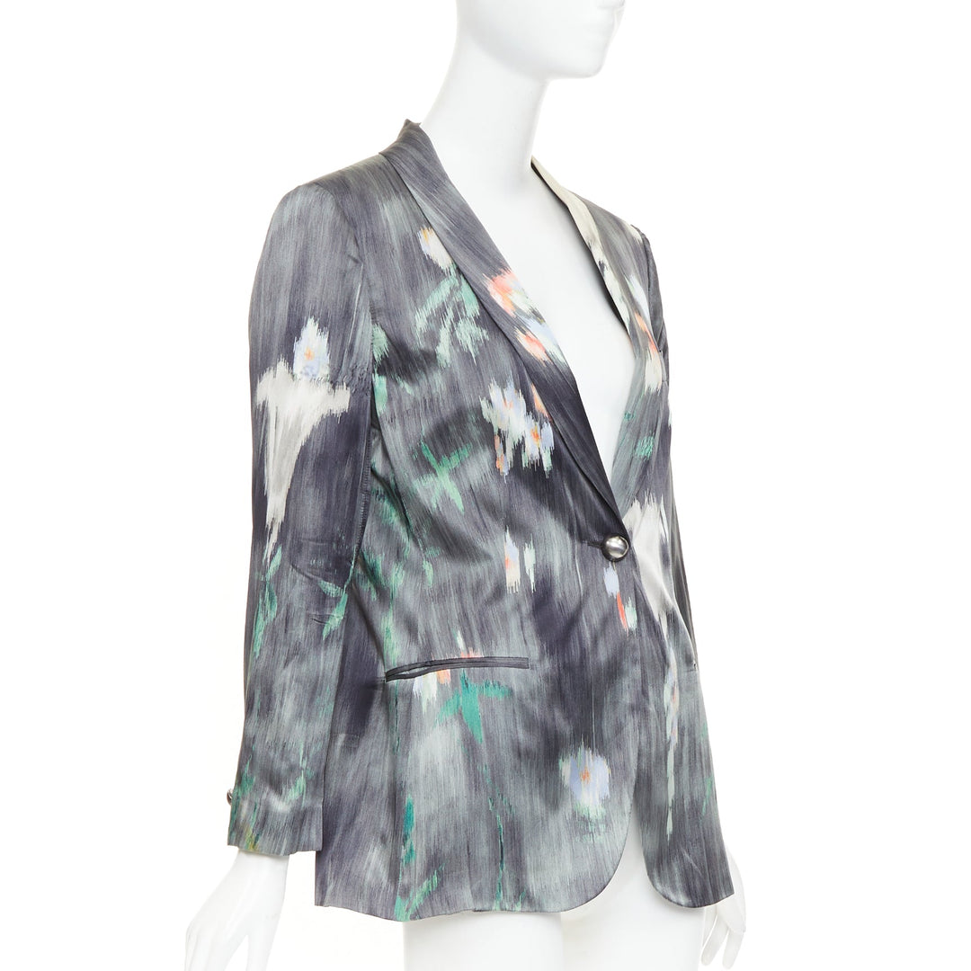 GIORGIO ARMANI 2008 grey multicolor silk watercolor abstract blazer IT46 XL