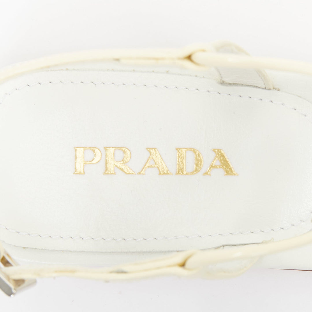PRADA off white patent leather tstrap comfort thong slingback flat sandal EU37.5
