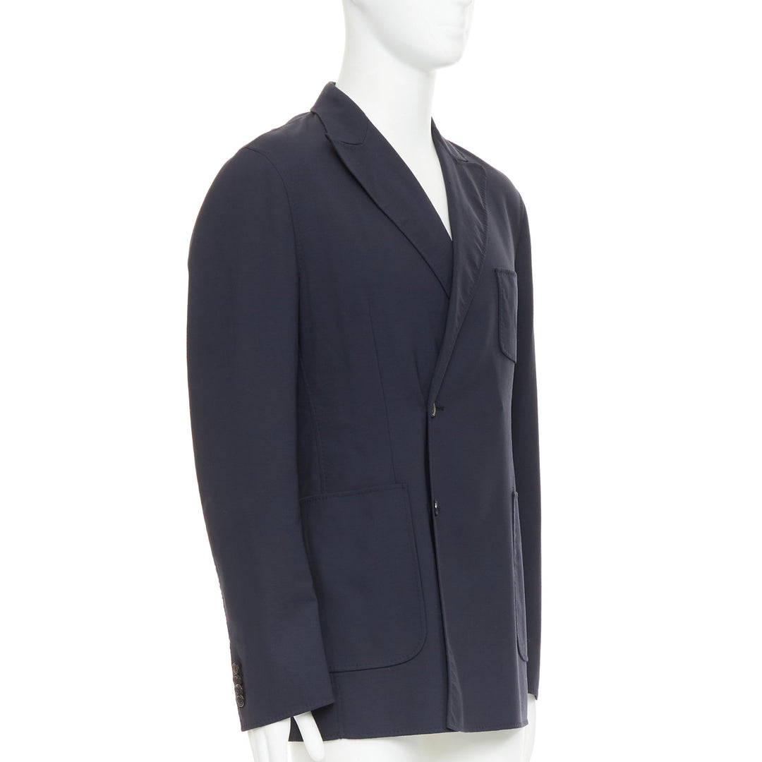 RAF SIMONS black virgin wool off centre buttons patch pocket long blazer IT48 M