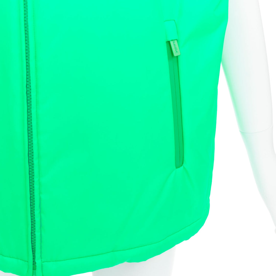 PRADA 2018 Linea Rossa Primaloft neon green nylon red logo puffer vest S
