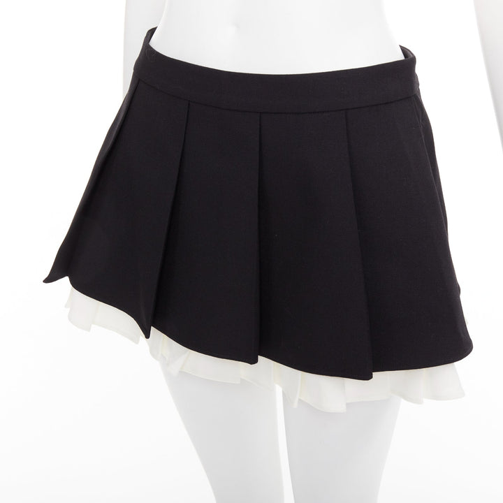 SHUSHU TONG 2023 ruffled pleat wool blend black white tiered school skirt UK6 XS