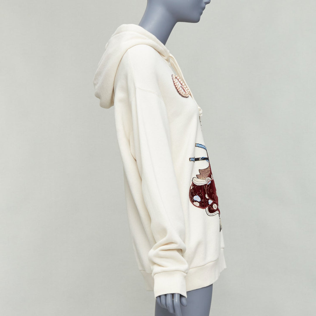 GUCCI Shunga Geisha Lover cream embroidery pearl embellished hoodie M