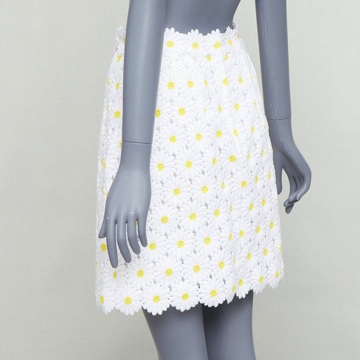 DOLCE GABBANA white yellow daisy embroidery anglais skirt IT40 S