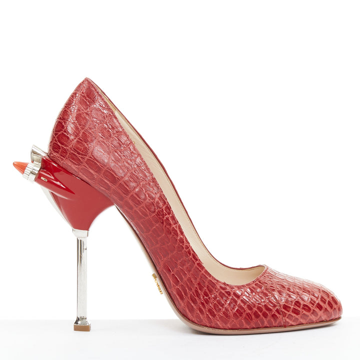 rare PRADA 2012 Runway 50s Hot Rod red croc red rocket flame heel pump EU36