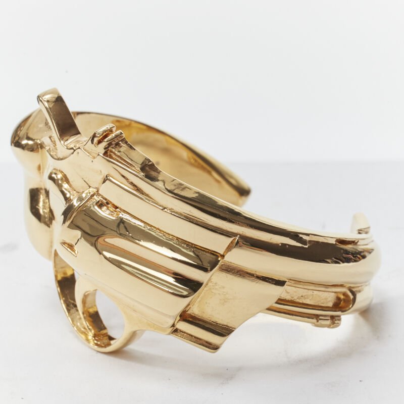 rare SAINT LAURENT 2014 Hedi Slimane Revolver Pistol Gun gold brass bracelet