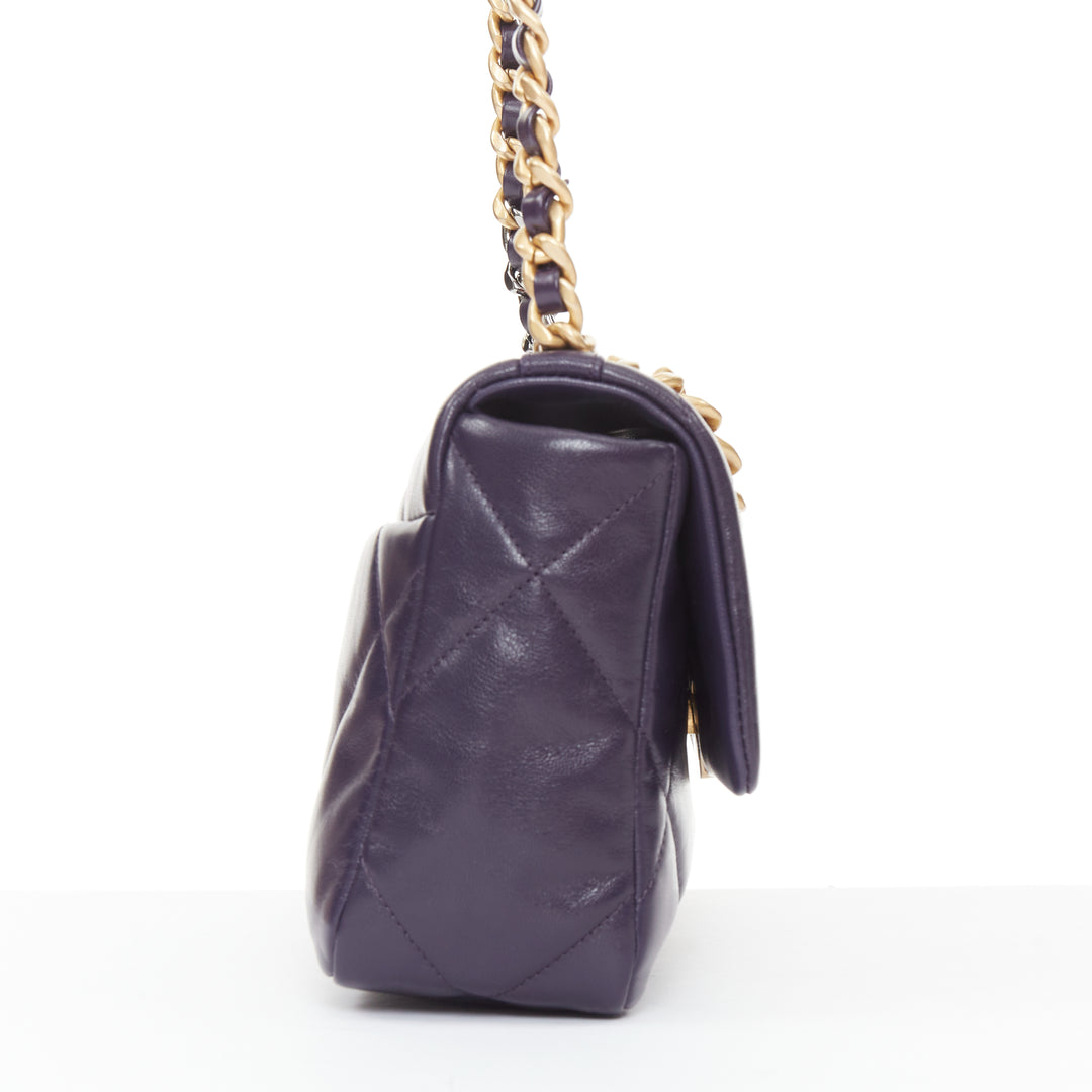 CHANEL 2020 19 Flap dark purple lambskin quilted medium flap 2 way crossbody bag