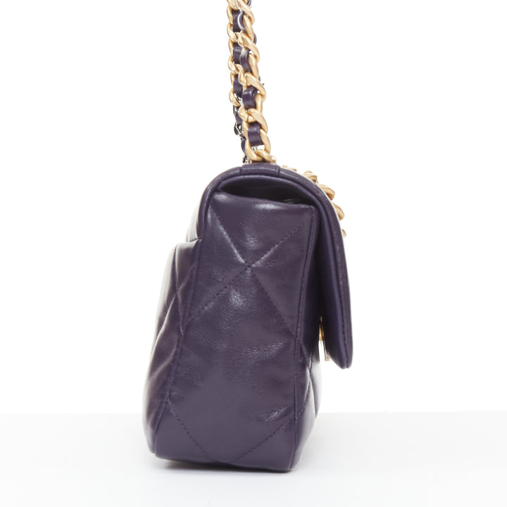 CHANEL 2020 19 Flap dark purple lambskin quilted medium flap 2 way crossbody bag