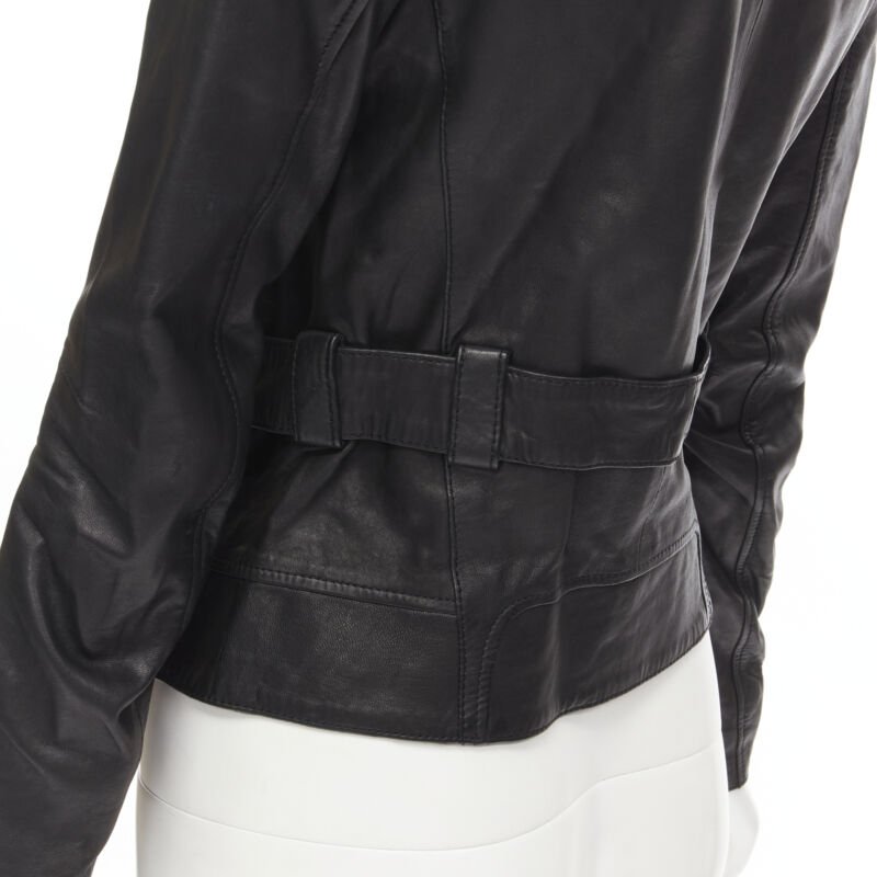 BALENCIAGA 2009 black lambskin leather asymmetric collar biker jacket FR36 XS