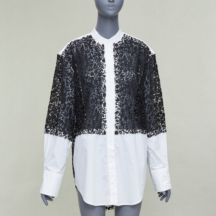 JW ANDERSON black white cotton floral lace insert dress shirt UK8 S