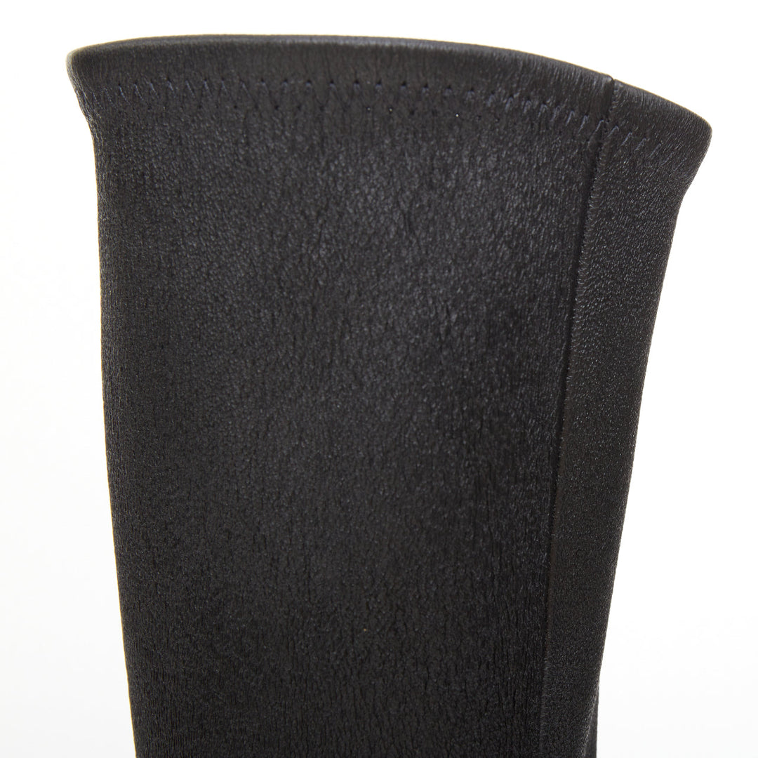CHANEL 2024 black stretch leather cap toe platform block knee high boots EU38.5C