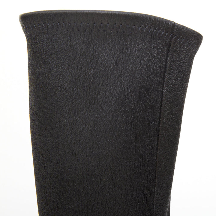 CHANEL 2024 black stretch leather cap toe platform block knee high boots EU38.5C