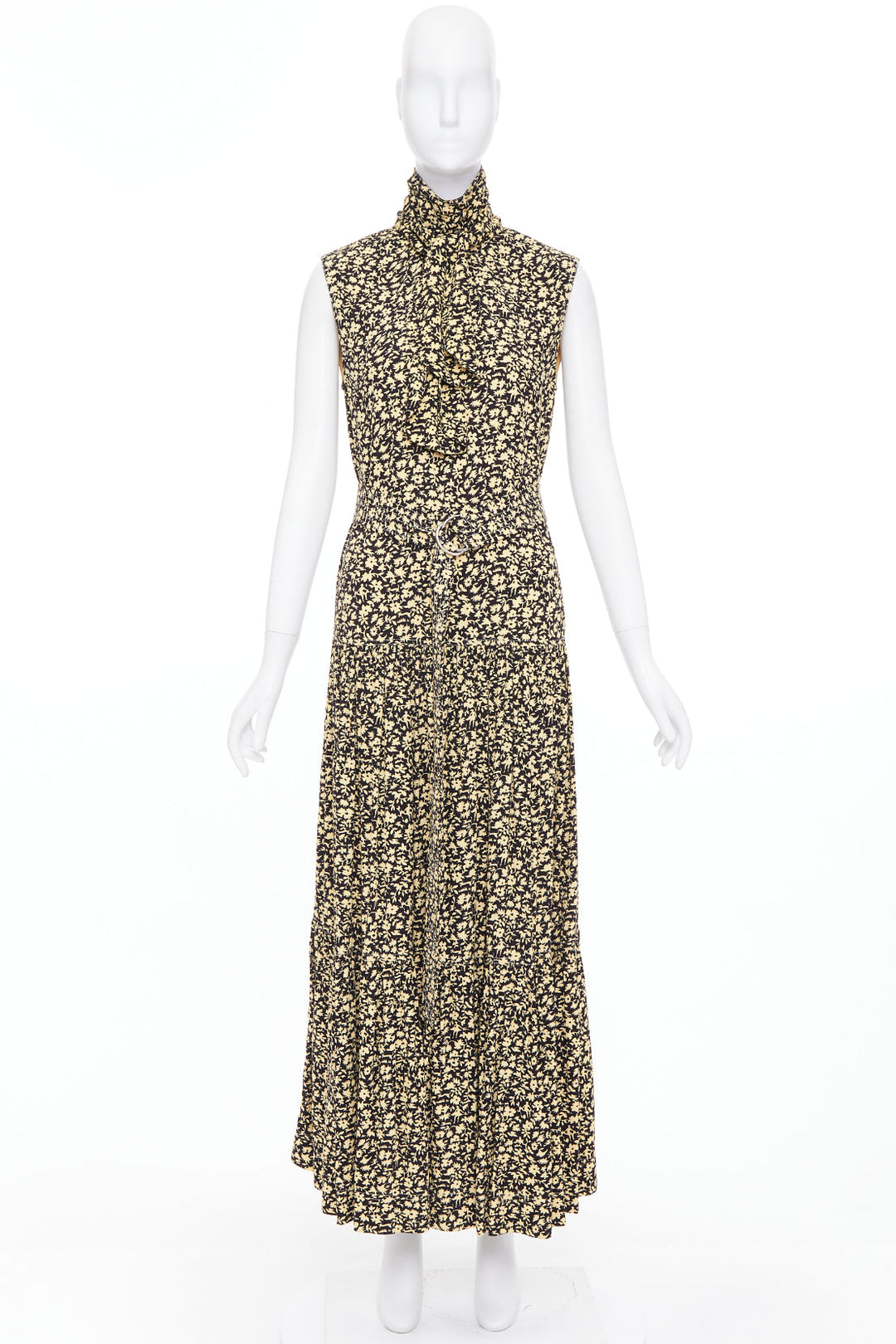 OLD CELINE Phoebe Philo 2016 Runway yellow black floral hi neck dress FR36 S