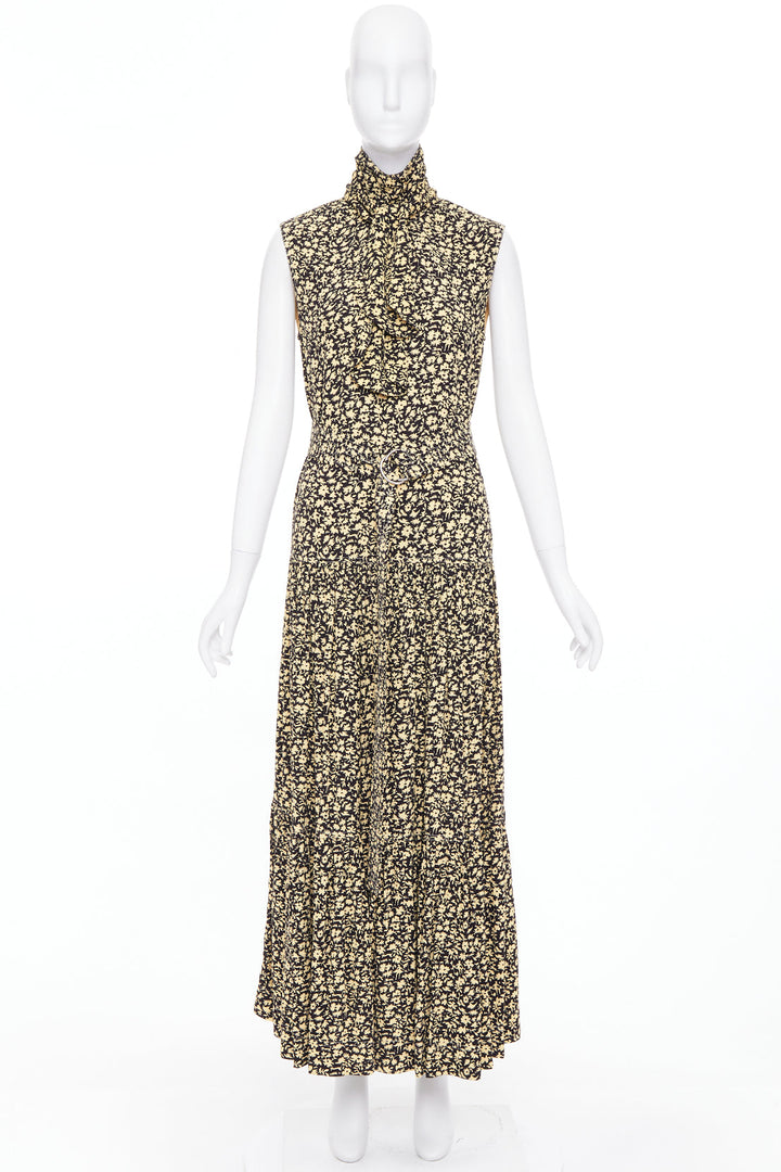 OLD CELINE Phoebe Philo 2016 Runway yellow black floral hi neck dress FR36 S