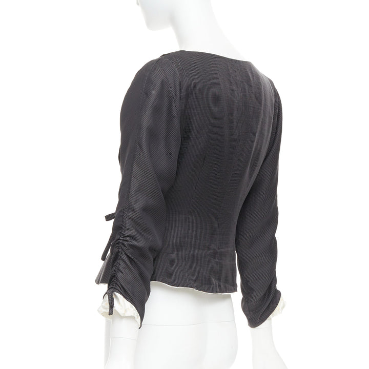 GIORGIO ARMANI grey ramie blend ruched kimono wrap crop blazer IT38 XS