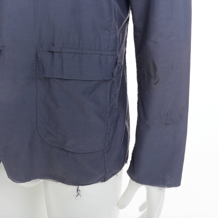 LANVIN navy light double layer fabric raw edge casual blazer jacket FR46 S