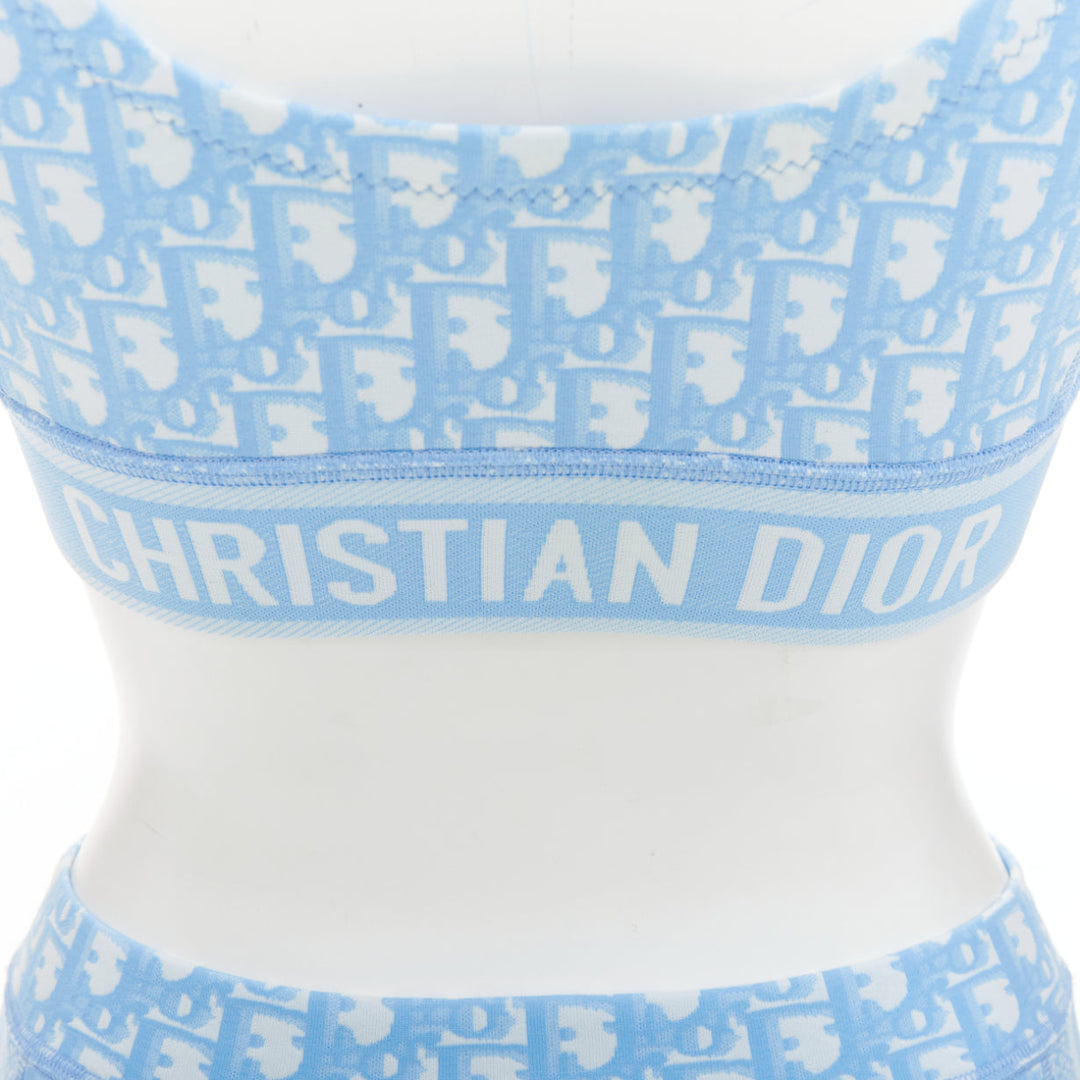 CHRISTIAN DIOR 2021 blue white Oblique monogram zip crop top shorts set FR34 XS