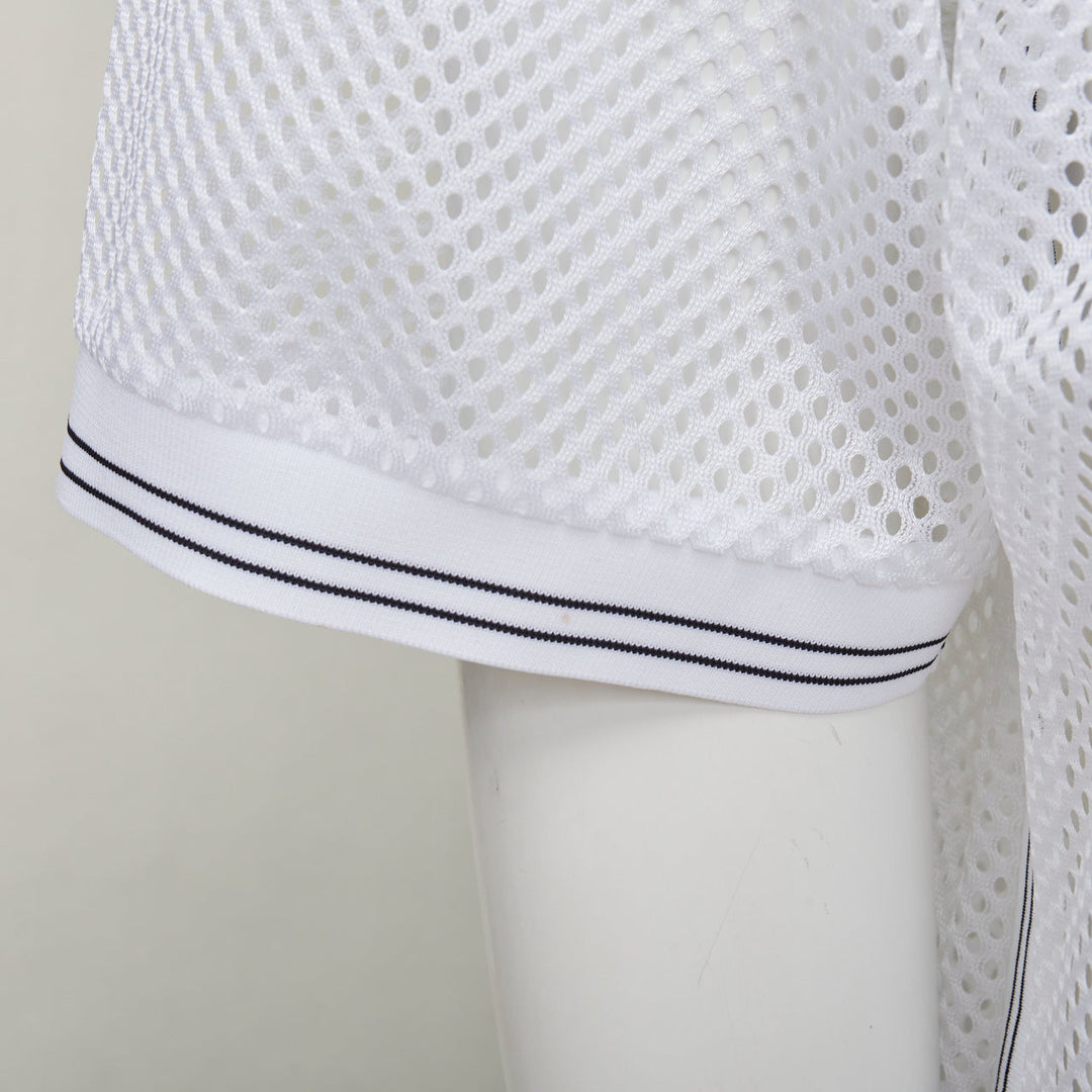 PRADA 2020 white sport mesh red logo half zip boxy polo shirt L