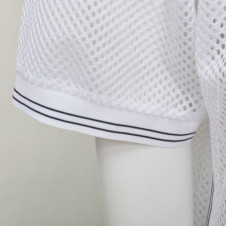 PRADA 2020 white sport mesh red logo half zip boxy polo shirt L