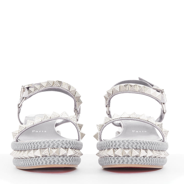 CHRISTIAN LOUBOUTIN Pyraclou 60 mauve patent spikes platform wedges EU38