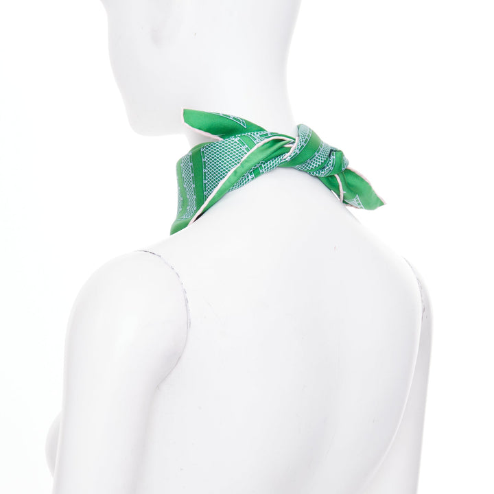ERMES Gavroche 45 green geometric garden fence lattice print silk scarf