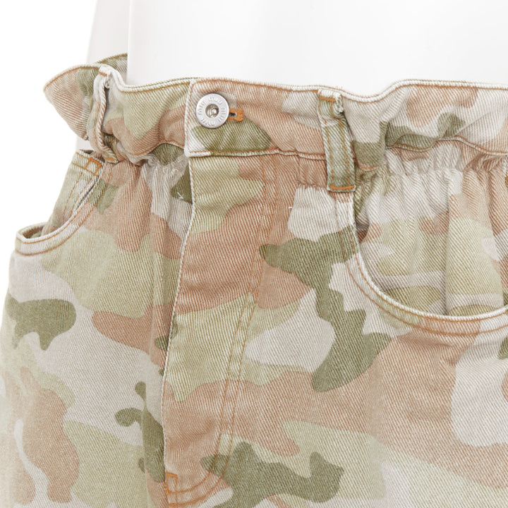MIU MIU 2019 khaki green washed camo orange logo paperbag waist skirt IT38 XS
