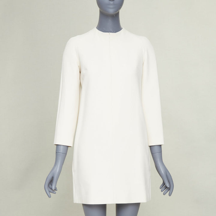 THE ROW Orga off white beige stretch-cady crepe neck zip shift dress US0 XS