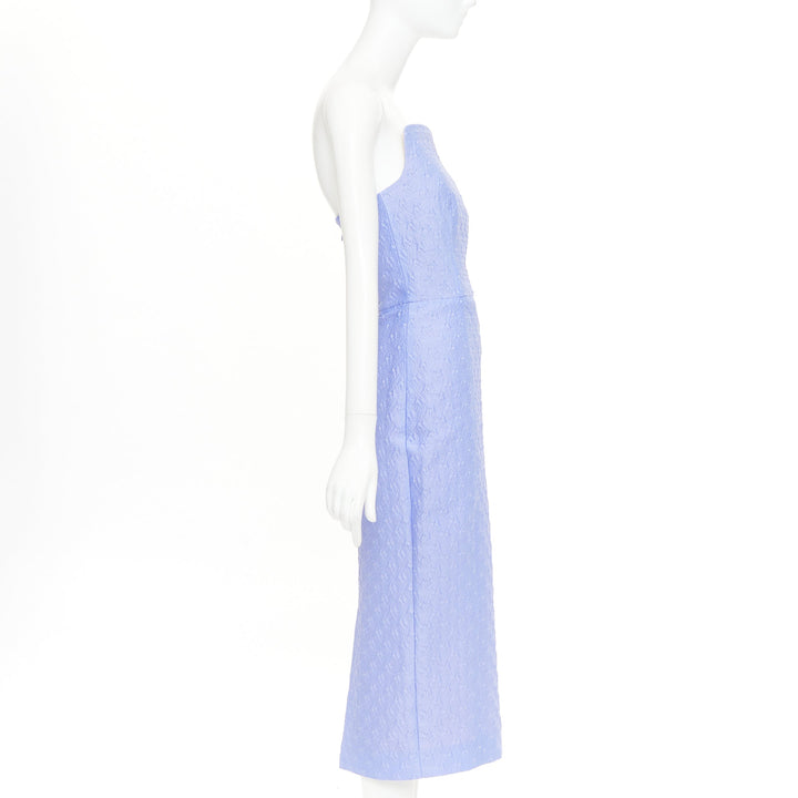 EMILIA WICKSTEAD lavender purple cloque boned square neck strapless dress UK6 XS