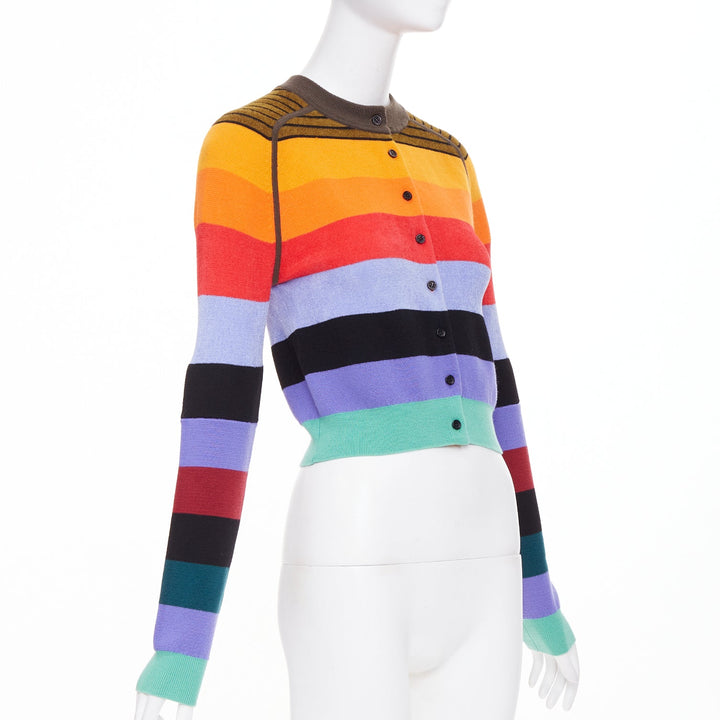 CHRISTOPHER JOHN ROGERS 014 multicolor wool blend rainbow striped cardigan XS