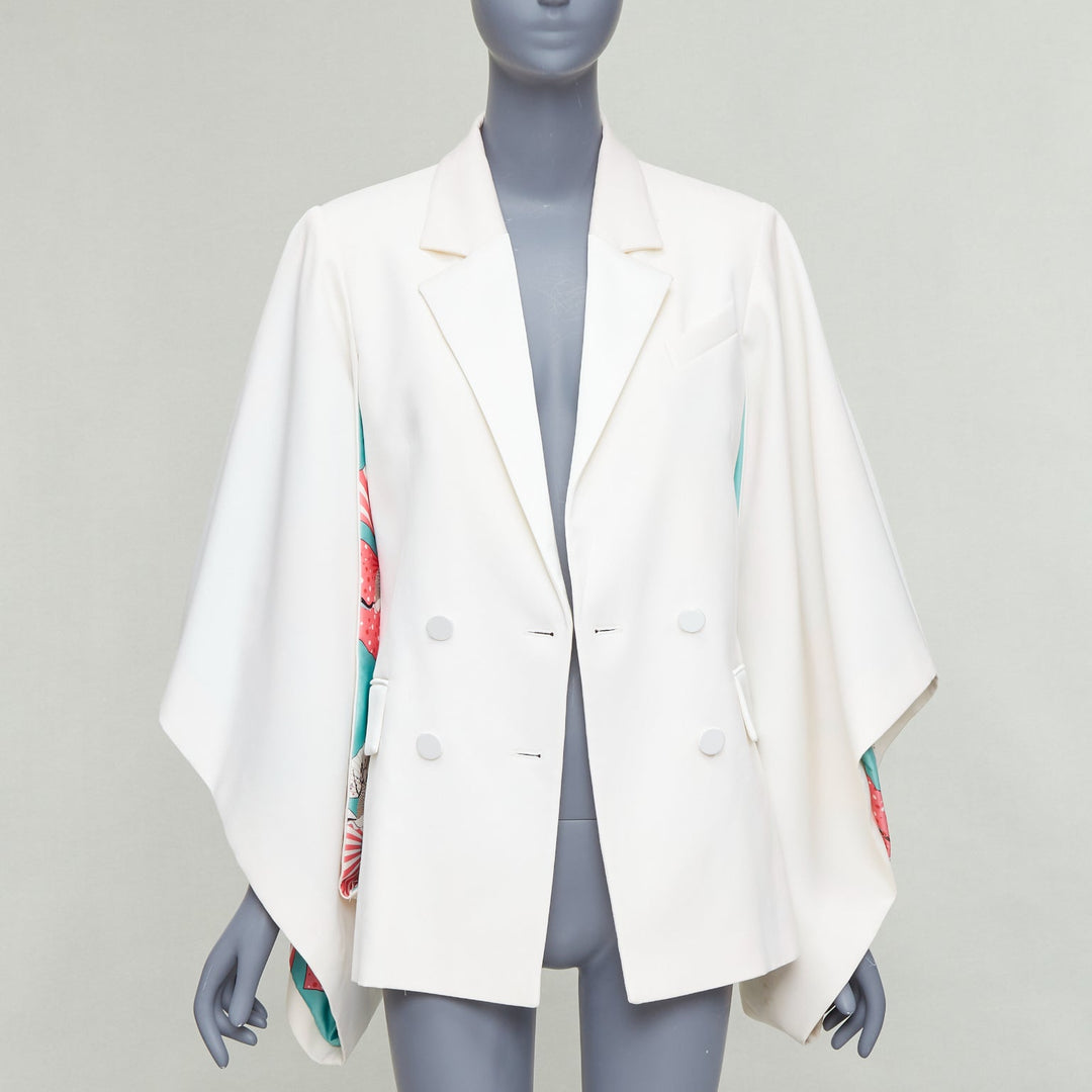 RACIL Kyoto Kimono cream satin print lined cape sleeve tuxedo jacket