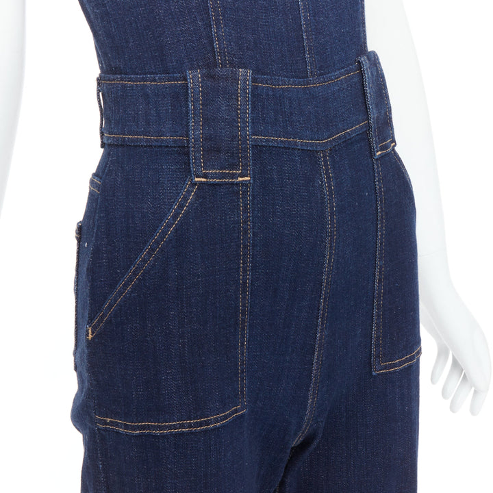 7 FOR ALL MANKIND indigo blue denim wide flare dungaree jumpsuit XS