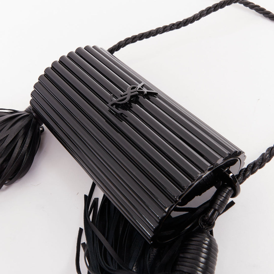 SAINT LAURENT 2016 Opium Box black plexiglass tassel minaudiere box clutch bag