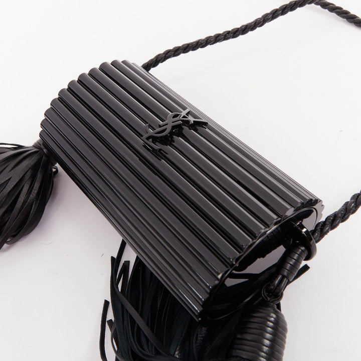 SAINT LAURENT 2016 Opium Box black plexiglass tassel minaudiere box clutch bag