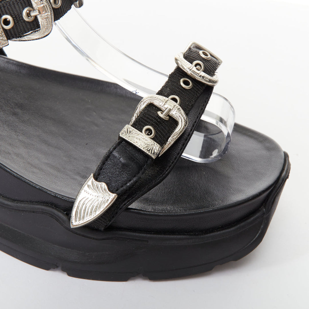TOGA PULLA black leather strappy western buckle platform sandals EU39